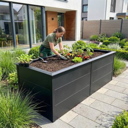 Metzler Hochbeet XL für den Garten | Mit Schneckenschutz | Pulverbeschichtet | 206 x 77 x 106 cm | Eisenglimmer