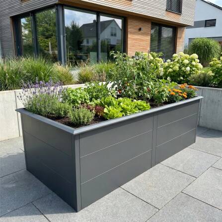 Metzler Hochbeet XL für den Garten | Mit Schneckenschutz | Pulverbeschichtet | 206 x 77 x 106 cm | Eisenglimmer