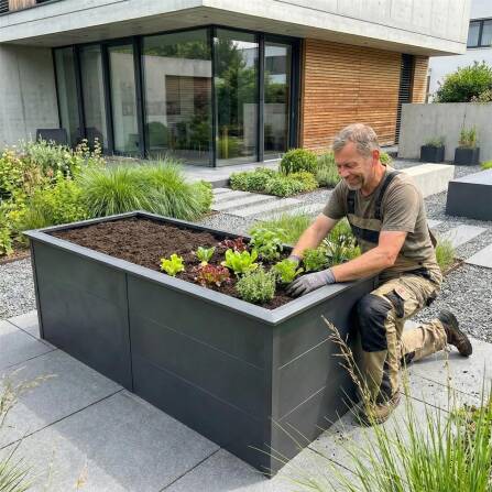 Metzler Hochbeet XL für den Garten | Mit Schneckenschutz | Pulverbeschichtet | 206 x 77 x 106 cm | Eisenglimmer