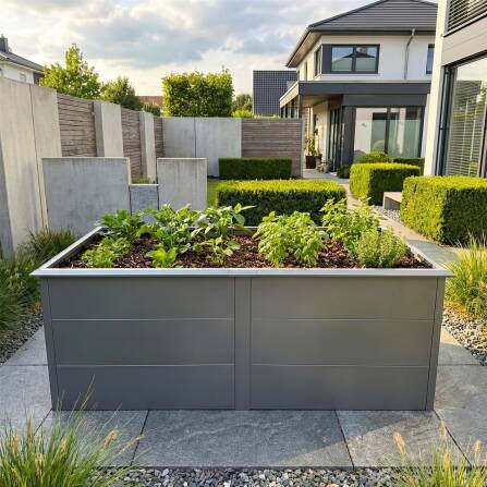 Metzler Hochbeet XL für den Garten | Mit Schneckenschutz | Pulverbeschichtet | 206 x 77 x 106 cm | Grau