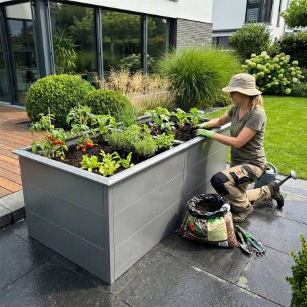 Metzler Hochbeet XL für den Garten | Mit Schneckenschutz | Pulverbeschichtet | 206 x 77 x 106 cm | Grau