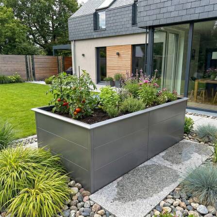 Metzler Hochbeet XL für den Garten | Mit Schneckenschutz | Pulverbeschichtet | 206 x 77 x 106 cm | Grau