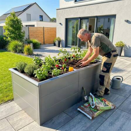 Metzler Hochbeet XL für den Garten | Mit Schneckenschutz | Pulverbeschichtet | 206 x 77 x 106 cm | Grau