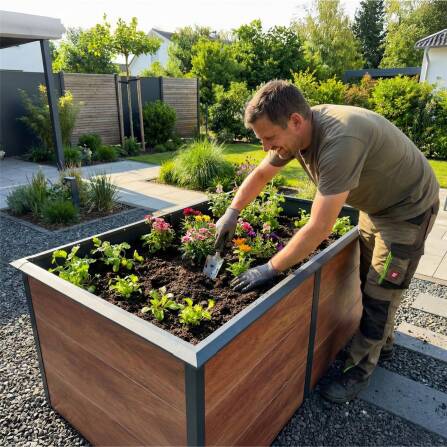 Metzler Hochbeet XL für den Garten | mit Schneckenschutz | Pulverbeschichtet | 206 x 77 x 106 cm | Holzoptik