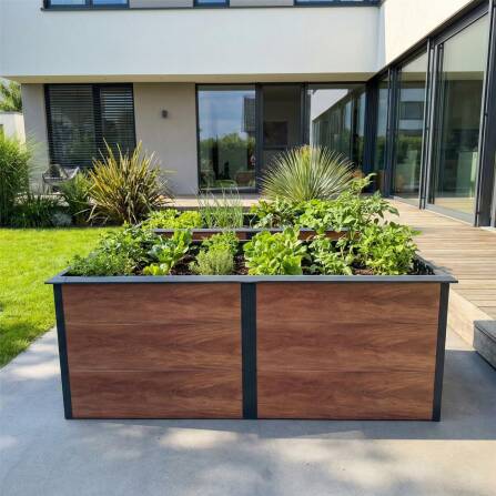 Metzler Hochbeet XL für den Garten | mit Schneckenschutz | Pulverbeschichtet | 206 x 77 x 106 cm | Holzoptik