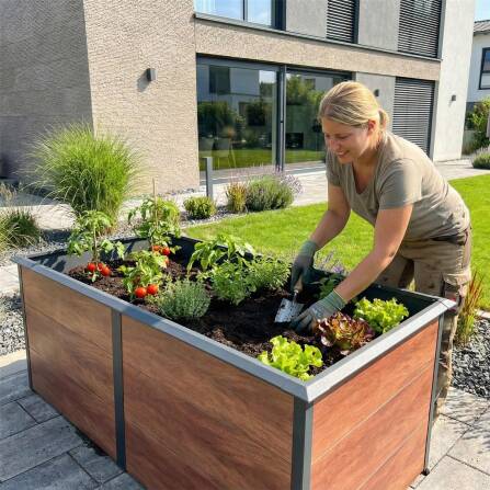 Metzler Hochbeet XL für den Garten | mit Schneckenschutz | Pulverbeschichtet | 206 x 77 x 106 cm | Holzoptik