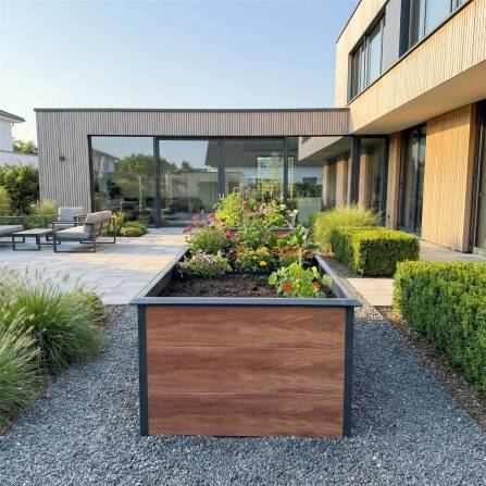 Metzler Hochbeet XL für den Garten | mit Schneckenschutz | Pulverbeschichtet | 206 x 77 x 106 cm | Holzoptik