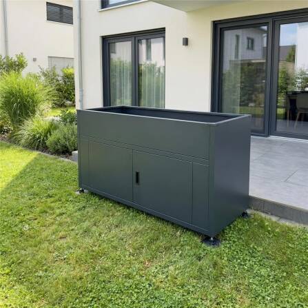 Metzler Hochbeet mit Stauraum | Pulverbeschichtet in Anthrazit RAL 7016 | 160 x 85 x 50 cm