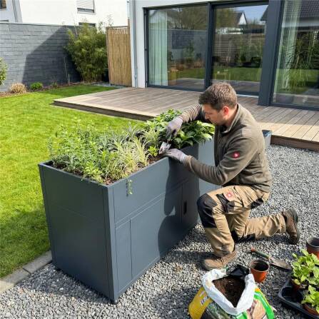 Metzler Hochbeet mit Stauraum | Pulverbeschichtet in Anthrazit RAL 7016 | 160 x 85 x 50 cm