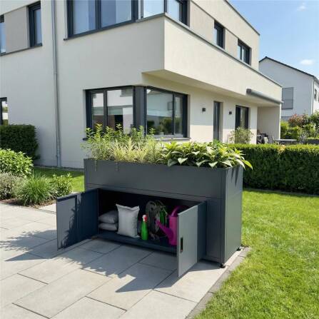 Metzler Hochbeet mit Stauraum | Pulverbeschichtet in Anthrazit RAL 7016 | 160 x 85 x 50 cm