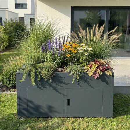 Metzler Hochbeet mit Stauraum | Pulverbeschichtet in Anthrazit RAL 7016 | 160 x 85 x 50 cm