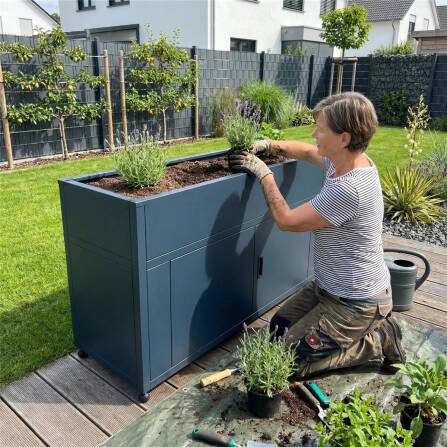 Metzler Hochbeet mit Stauraum | Pulverbeschichtet in Anthrazit RAL 7016 | 160 x 85 x 50 cm