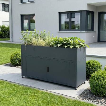 Metzler Hochbeet mit Stauraum | Pulverbeschichtet in Anthrazit RAL 7016 | 160 x 85 x 50 cm