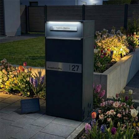 Metzler Paketbox mit LED | Entnahme auf der Rückseite | personalisiert mit Gravur | Anthrazit | Zivo 2 LED