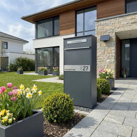 Metzler Paketbox mit LED | Entnahme auf der Rückseite | personalisiert mit Gravur | Anthrazit | Zivo 2 LED