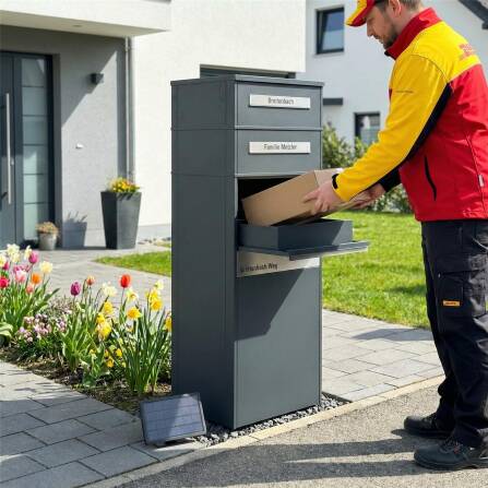 Metzler Paketbox mit LED | Entnahme auf der Rückseite | personalisiert mit Gravur | Anthrazit | Zivo 2 LED