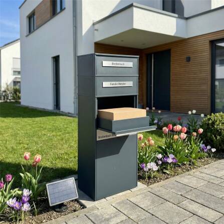 Metzler Paketbox mit LED | Entnahme auf der Rückseite | personalisiert mit Gravur | Anthrazit | Zivo 2 LED