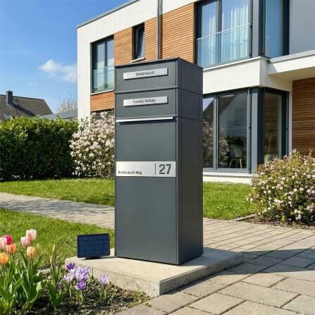 Metzler Paketbox mit LED | Entnahme auf der Rückseite | personalisiert mit Gravur | Anthrazit | Zivo 2 LED