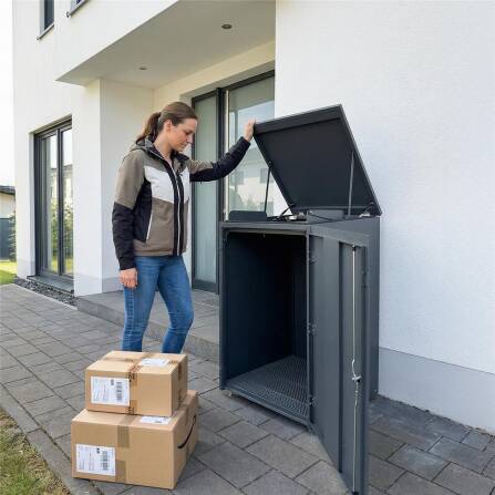 Metzler Paketbox | Extra großes Volumen | Höhenverstellbare Füße | Optionale Beschriftung | Anthrazit | Ben