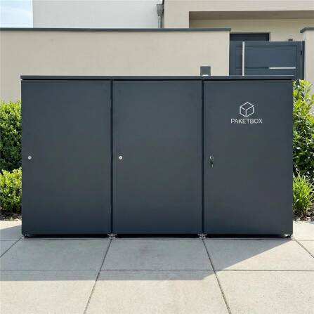 Metzler Mülltonnenbox | 2er mit Paketbox | Extra großes Volumen | Aus Aluminium | Höhenverstellbare Füße | Anthrazit