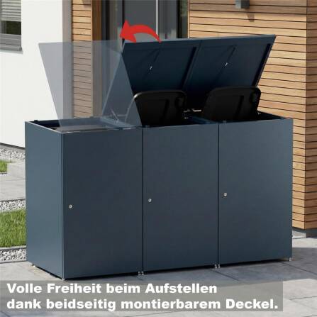 Metzler Mülltonnenbox | 2er mit Paketbox | Extra großes Volumen | Aus Aluminium | Höhenverstellbare Füße | Anthrazit