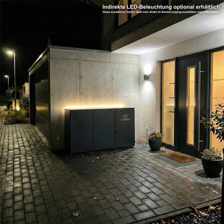 Metzler Mülltonnenbox | 2er mit Paketbox | Extra großes Volumen | Aus Aluminium | Höhenverstellbare Füße | Anthrazit