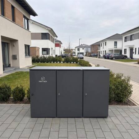 Metzler Mülltonnenbox | 2er mit Paketbox | Extra großes Volumen | Aus Aluminium | Höhenverstellbare Füße | Anthrazit