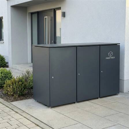 Metzler Mülltonnenbox | 2er mit Paketbox | Extra großes Volumen | Aus Aluminium | Höhenverstellbare Füße | Anthrazit