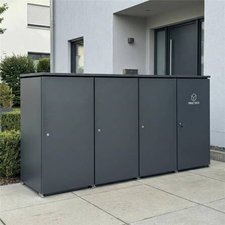 Metzler Mülltonnenbox | 3er mit Paketbox | Extra großes Volumen | Aus Aluminium | Höhenverstellbare Füße | Anthrazit