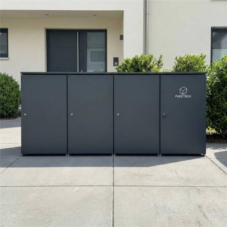 Metzler Mülltonnenbox | 3er mit Paketbox | Extra großes Volumen | Aus Aluminium | Höhenverstellbare Füße | Anthrazit