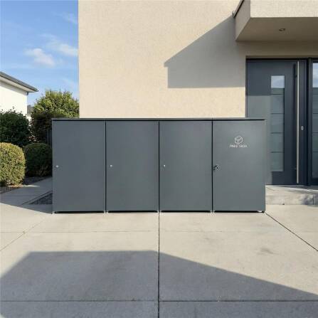 Metzler Mülltonnenbox | 3er mit Paketbox | Extra großes Volumen | Aus Aluminium | Höhenverstellbare Füße | Anthrazit