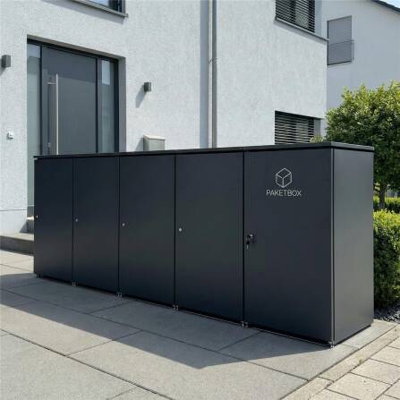 Metzler Mülltonnenbox | 4er mit Paketbox | Extra großes Volumen | Aus Aluminium | Höhenverstellbare Füße | Anthrazit