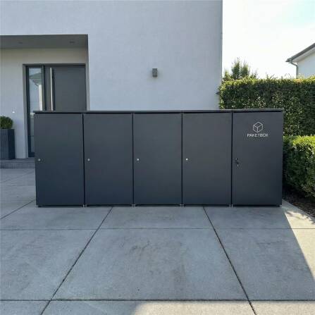 Metzler Mülltonnenbox | 4er mit Paketbox | Extra großes Volumen | Aus Aluminium | Höhenverstellbare Füße | Anthrazit