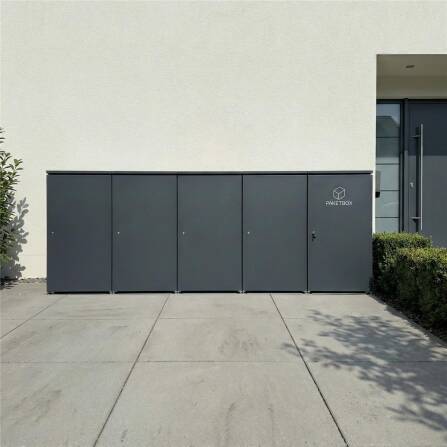 Metzler Mülltonnenbox | 4er mit Paketbox | Extra großes Volumen | Aus Aluminium | Höhenverstellbare Füße | Anthrazit