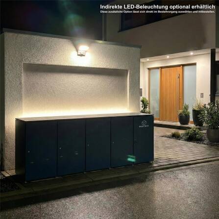 Metzler Mülltonnenbox | 4er mit Paketbox | Extra großes Volumen | Aus Aluminium | Höhenverstellbare Füße | Anthrazit