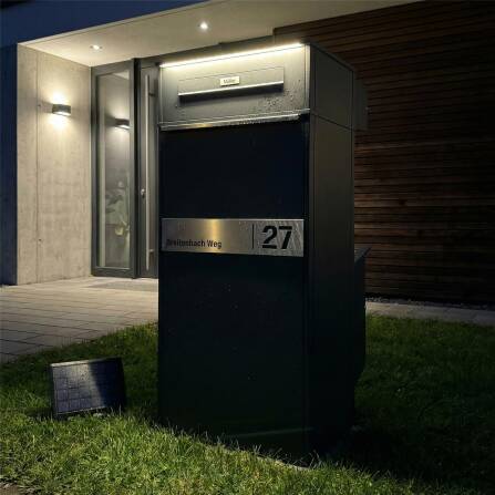 Metzler Paketbox mit LED | Entnahme auf der Rückseite | austauschbares Namensschild | Anthrazit | Zivo 2 Renz LED