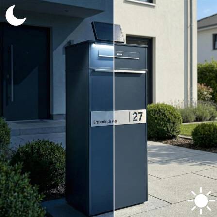 Metzler Paketbox mit LED | Entnahme auf der Rückseite | austauschbares Namensschild | Anthrazit | Zivo 2 Renz LED