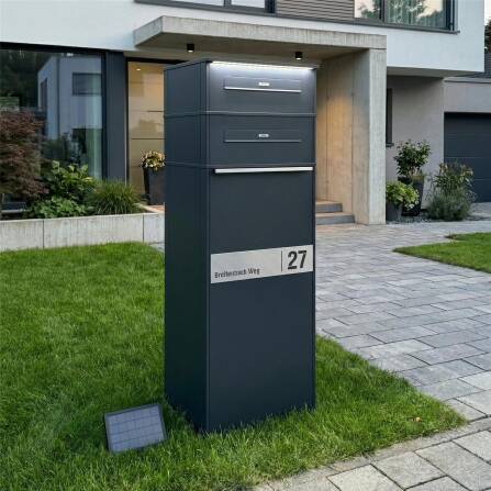 Metzler Paketbox mit LED | Entnahme auf der Rückseite | austauschbares Namensschild | Anthrazit | Zivo 2 Renz LED