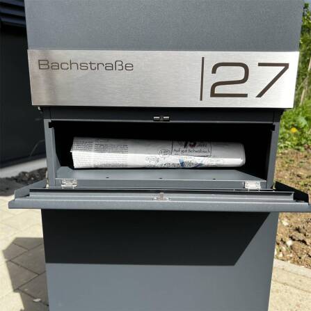 Metzler Standbriefkasten mit Zeitungsfach aus hochwertigem Stahl | Alves 3