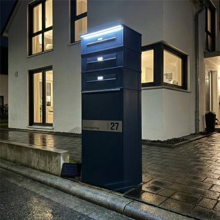 Metzler Paketbox mit LED | Entnahme auf der Rückseite | personalisiert mit Gravur | Anthrazit | Zivo 2 Renz LED