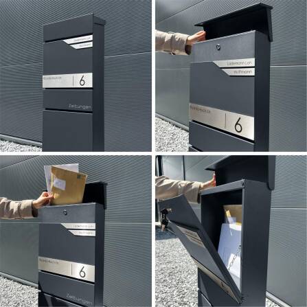 Metzler Cassetta Postale da Terra con Vano per Quotidiani in Acciaio di Alta Qualità | Alves RAL 7016 Grigio Antracite