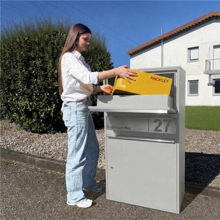 Metzler Paketbox XL personalisiert mit Gravur | Paketkasten rostfrei | Grau | Bispo Max 2