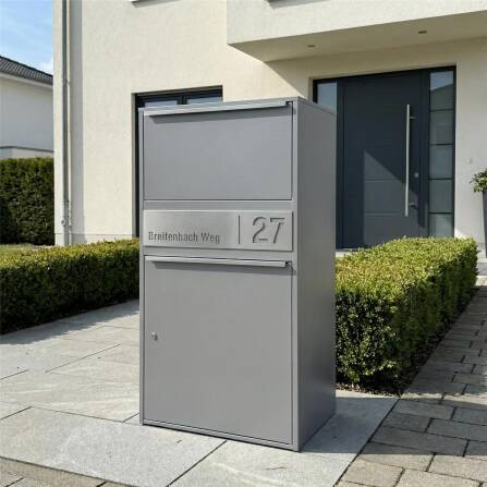 Metzler Paketbox XL personalisiert mit Gravur | Paketkasten rostfrei | Grau | Bispo Max 2