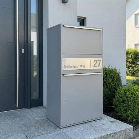 Metzler Paketbox XL personalisiert mit Gravur | Paketkasten rostfrei | Grau | Bispo Max 2