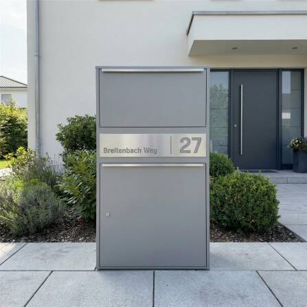 Metzler Paketbox XL personalisiert mit Gravur | Paketkasten rostfrei | Grau | Bispo Max 2