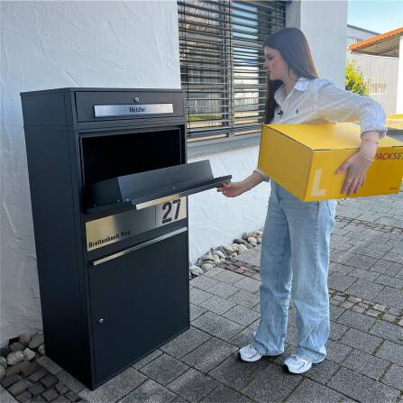 Metzler Paketbox XL mit Briefkasten | Paketkasten rostfrei | personalisiert mit Gravur | Bispo Max 2
