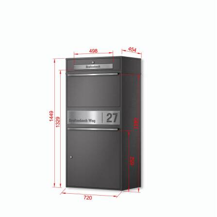 Metzler Paketbox XL mit Briefkasten | Paketkasten rostfrei | personalisiert mit Gravur | Eisenglimmer | Bispo Max 2