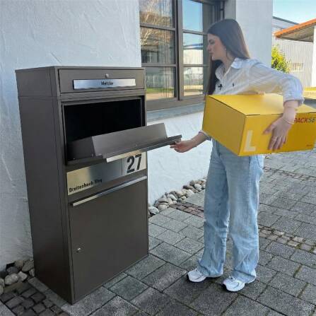 Metzler Paketbox XL mit Briefkasten | Paketkasten rostfrei | personalisiert mit Gravur | Eisenglimmer | Bispo Max 2