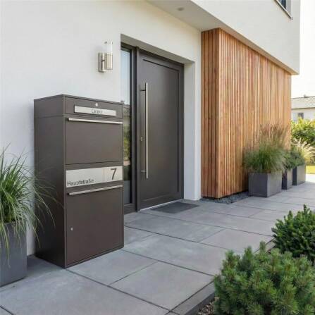 Metzler Paketbox XL mit Briefkasten | Paketkasten rostfrei | personalisiert mit Gravur | Eisenglimmer | Bispo Max 2