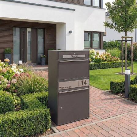 Metzler Paketbox XL mit Briefkasten | Paketkasten rostfrei | personalisiert mit Gravur | Eisenglimmer | Bispo Max 2